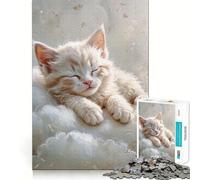 Sleeping White Kitten on Clouds Puzzles for Adults 1000 Pieces Strengthen Memory Stress Relief Smooth Edge Heartfelt Gift 38x52cm