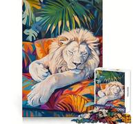 Sleeping White Lion 1000 Piece Jigsaw Puzzles for Teenagers Jigsaw Solid Logic Toy Calm Fun Precision Cut Santa Wish Item 38x26cm