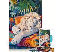 Sleeping White Lion 1000 Piece Jigsaw Puzzles for Teenagers Jigsaw Solid Logic Toy Calm Fun Precision Cut Santa Wish Item 38x26cm