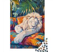 Sleeping White Lion Puzzle 1000 Pieces, Animal Lover Jigsaw, Calm Screen Free Activity, 70x50cm/1000pcs