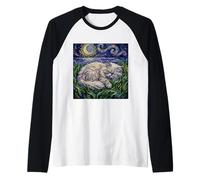 Sleeping White Persian Cat Starry Night Moon Artwork Raglan Baseball Tee