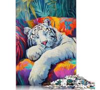Sleeping White Tiger Jigsaw Puzzles for Adults 1000 Piece High Challenging DIY Large Puzzle Educational Toy Funny Family Games Unique Home Decor 38x26cm/1000pcs