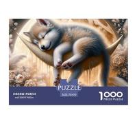 Sleeping Wolf Cub Impossible Hard Challenging 1000 Pc Jigsaw Puzzle - Wolf Pup Sleeping on Moon Recycled Paper for Home Wall Decor70x50cm/1000pcs