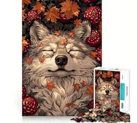 Sleeping Wolf in Autumn 1000 Pieces Jigsaws Adults Puzzles Gifts Mind Skill Toy Quiet Fun Design Assembly 38x26cm