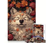 Sleeping Wolf in Autumn 1000 Pieces Jigsaws Adults Puzzles Gifts Mind Skill Toy Quiet Fun Design Assembly 38x26cm