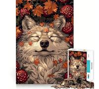 Sleeping Wolf in Autumn for Adults 1000 Piece Jigsaw Puzzle Mind Puzzle Relaxing Fun Image Assembly Warm Surprise 50x75cm