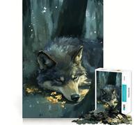 Sleeping Wolf in Forest 1000 Piece Jigsaw Puzzles for Adults Jigsaw Think Toy Calm Relax Clean Cut Wall Art Decor 50x75cm