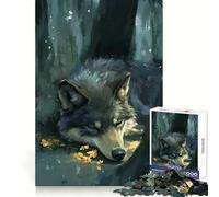 Sleeping Wolf in Forest 1000 Piece Jigsaw Puzzles for Adults Teenagers Memory Gain Relaxed Mind Design Assembly 38x52cm