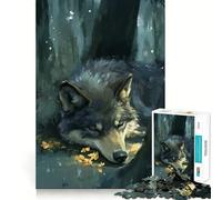 Sleeping Wolf in Forest 1000 Piece Jigsaw Puzzles for Adults Teenagers Memory Gain Relaxed Mind Design Assembly 38x52cm