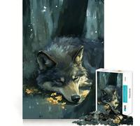 Sleeping Wolf in Forest Jigsaw Puzzle for Teenagers 1000 Pieces Brain Skill Home Activity Exact Edge Festive Gift 38x26cm