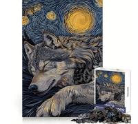 Sleeping Wolf Starry Night Art 1000 Pieces Jigsaw Puzzles for Adults Recall Upgrade Stress Relief Tight Cut Santa Wish Pick 50x75cm