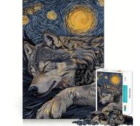 Sleeping Wolf Starry Night Art Jigsaw Puzzle for Teenagers 1000 Pieces Fine Logic Toy Calm Pastime Neat Edge Art Collection Piece 38x26cm