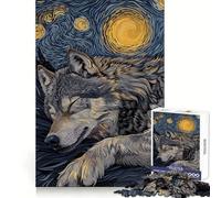 Sleeping Wolf Starry Night Art Jigsaw Puzzle for Teenagers 1000 Pieces Fine Logic Toy Calm Pastime Neat Edge Art Collection Piece 38x26cm