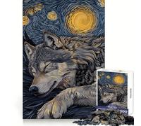 Sleeping Wolf Starry Night Art Jigsaw Puzzles 1000 Piece for Teenagers Wise Think Toy Peaceful Fun Tight Cut 38x52cm