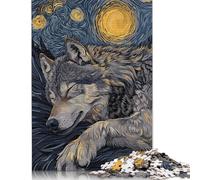 Sleeping Wolf Starry Night Art Puzzle 500 Pieces Jigsaws Wood Puzzles Jigsaw Puzzles for Adults Educational Game Challenge Toy 500pcs (52x38cm)