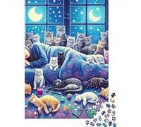 Sleeping Woman1000 Pieces Durable Cardboard Cats Night Jigsaw Puzzle Adults Senior Puzzle Fans Cognitive Development Concentration Training Gift 70x50cm/1000pcs