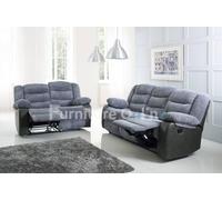 sleepkings Rio Recliner Sofa Set 3+3+2 Grey/Black Cord & Leather Manual Recliner