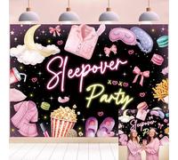 Sleepover Party Decorations Backdrop Pajama Party Pillow Fight Theme Birthday Background for Girls Spa Theme Banner (7x5FT（210x150cm）)