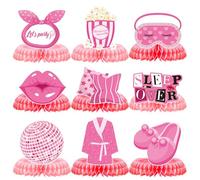 Sleepover Party Supplies Girls Centerpieces - 9 Pcs Pink Slumber Party Honeycomb Centerpieces For Girls Night Bachelorette Spa Pajama Table Decorations