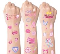 Sleepover Party Temporary Tattoos Girls - 8 Pcs Pink Slumber Party Birthday Supplies Movie Night Favors Cute Sleepover Themed Tattoos Stickers For Kid Girl Women Birthday Theme Favors Decorations