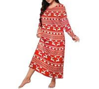 Sleepwear Plus Size Womens Nighties Christmas Christmas Elk Print Nightshirts Comfortable Round Neck Long Sleeve Printed Nightdress Spring & Autumn Pyjama Dress Fashion Soft Sleepskirts
