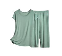 Sleepwear Women's 2-Piece Cotton Pyjamas Women's Short Sleeveless Leisure Suit Autumn Winter Pyjama Set Sleepwear Scoop Neck Sleep Shirt Full Briefs Sleep Shirt Soft Comfortable Nightdress, Green