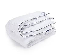 sleepwise duvet, 4 seasons, ÖKO-TEX certified, allergy sufferers, breathable duvet, soft, cuddly fluffy quilt, all year round, microfibre, White/Blue, 155 x 220 cm