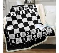 Sleepwish Chess Board Sherpa Fleece Throw Blanket Grid Checkered Pattern Super Warm Lightweight Bed Couch Blankets, Black and White, Throw(50"x60")