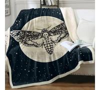 Sleepwish Death Moth Throw Blanket Hawk Moth Skull Sherpa Fleece Blanket Black Galaxy Star Print Blankets for Kids Teens Boys Men Gothic Halloween College Dorm Decor Twin(60"x80")