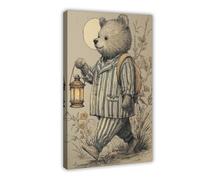 Sleepy Bear Night Adventure Canvas Poster Bedroom Decor Landscape Office Room Decor Gift 20x30inch(50x75cm)