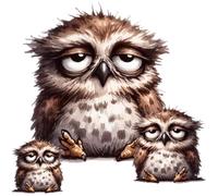 Sleepy Brown Owl Vinyl Sticker Decals, Cover up Marks, Multi-Purpose Decor Ideal for Toilet, Laptop, Phone, Cup & More. Weatherproof & Vibrant, Cute Childrens Gift Nursery Wall Stickers, 5 total Birds