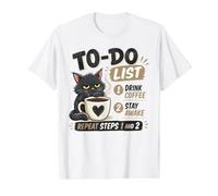 Sleepy Cat Coffee to-Do List Stay Awake Value Graphic T-Shirt, Men, White, L