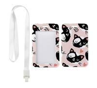 Sleepy Cat Faces Card Holder with White Lanyard, Sliding Vertical Badge Holder, Vertical Cards Protector for Worker, Name Badges Protector for Teacher, Teacher Stuff Nurse Accessories