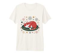 Sleepy Cat Winter Snowflake Festive Premium T-Shirt