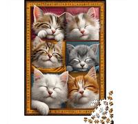 Sleepy Cats Compilation 1000-Piece Puzzle for Adults, 38x26cm/1000pcs, White Card Pieces with Reduced Dust; Shared Family Time Around The Table