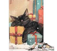 Sleepy Christmas Cat Puzzles for Adults 1000 Puzzles Wooden Puzzle Adult Jigsaw Puzzle Home Decoration Puzzle Toys 300pcs (40x28cm)