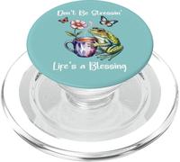 Sleepy Cute Frog Dont Be Stressin Lifes a Blessing Butterfly PopSockets PopGrip for MagSafe