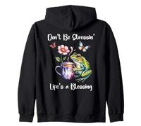 Sleepy Cute Frog Dont Be Stressin Lifes a Blessing Butterfly Zip Hoodie