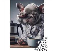 Sleepy Dog Coffee1000pc Cardboard Bulldog Jigsaw Puzzle for Adults Hard Difficult Challenge Office Break Stress Relief Home Decoration 52x38cm/1000pcs