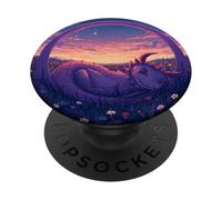 Sleepy Dragon Under the Stars Cozy Fantasy Sunset PopSockets Adhesive PopGrip