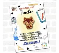 Sleepy Fox Yellow Thank You Teacher Personalised Gift Pocket Hug