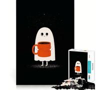 Sleepy Ghost with Coffee Mug Jigsaw Puzzles for Teenagers 1000 Pieces Mind Puzzle Peaceful Fun Art Assembly Lovely Gift 50x75cm