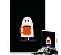 Sleepy Ghost with Coffee Mug Jigsaw Puzzles for Teenagers 1000 Pieces Mind Puzzle Peaceful Fun Art Assembly Lovely Gift 50x75cm