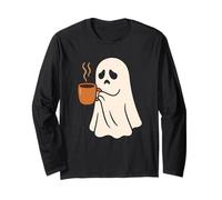 Sleepy Ghost with Coffee Mug Long Sleeve T-Shirt