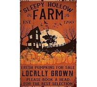 Sleepy Hollow Farm Metal Tin Sign Vintage Wall Art Pumpkins Tin Sign for Home Bar Pub Decoration 8x12 Inches-Best Farmhouse Gift,Locally Grown Pumpkins