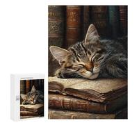Sleepy Kitten on Books -1 - Challenging Puzzle for Adults, 300 PCS, Weekend Puzzle Project - to Assemble, Frame And Display
