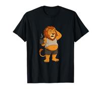 Sleepy Lion with Coffee Mug Funny T-Shirt T-Shirt