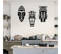 Sleepy Owl African Tribal Mask Metal Wall Art - Set of 3 Black Iron Ethnic Face Sculptures - Boho Afro Wall Decor for Living Room, Office, or Hallway - Cultural Mask Silhouette Wall Hanging