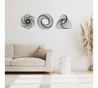 Sleepy Owl Modern Geometric Metal Wall Art Set of 3, Abstract Black Wall Decor for Bedroom or Living Room, Minimalist Above Bed Art, Contemporary Zen Wall Hanging
