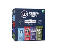Sleepy Owl Premium Instant Coffee Sachets | 96 gm - Pack of 48 Assorted Coffee Powder Sachets | 2g Each - Original, French Vanilla, Hazelnut, and Filter Kaapi - Flavoured Coffee | Coffee Pouch - Makes